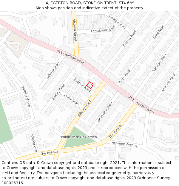 4, EGERTON ROAD, STOKE-ON-TRENT, ST4 6AY: Location map and indicative extent of plot