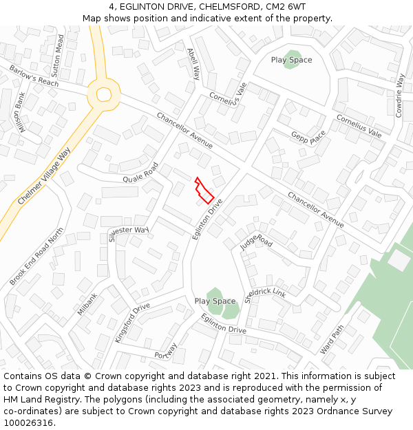 4, EGLINTON DRIVE, CHELMSFORD, CM2 6WT: Location map and indicative extent of plot
