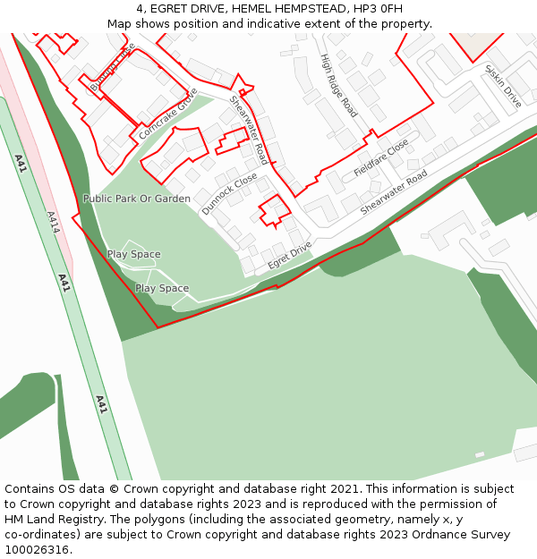 4, EGRET DRIVE, HEMEL HEMPSTEAD, HP3 0FH: Location map and indicative extent of plot