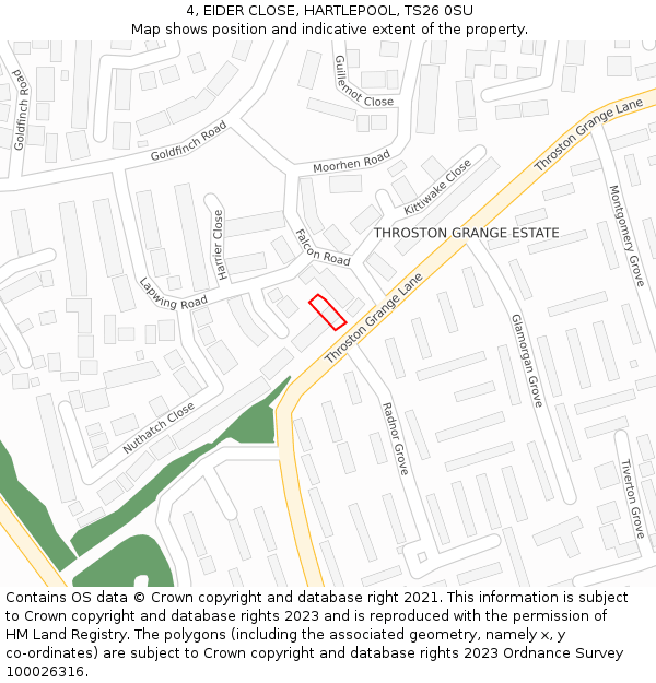 4, EIDER CLOSE, HARTLEPOOL, TS26 0SU: Location map and indicative extent of plot