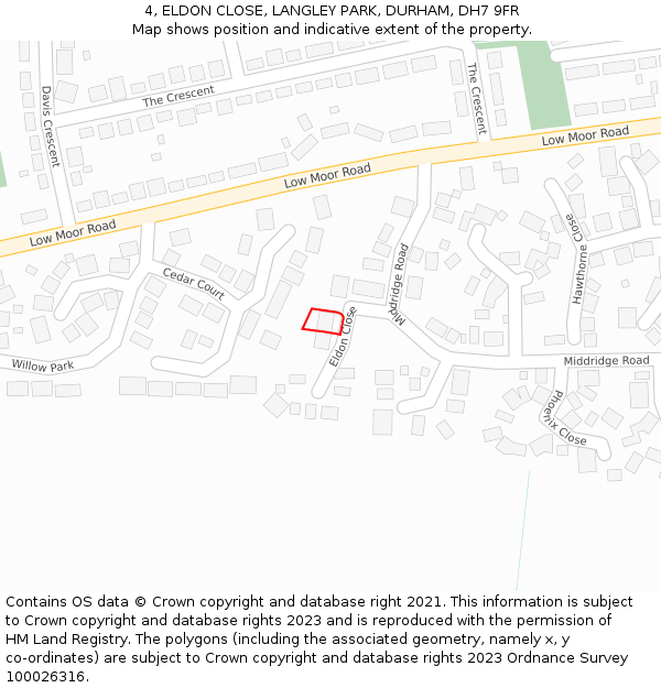 4, ELDON CLOSE, LANGLEY PARK, DURHAM, DH7 9FR: Location map and indicative extent of plot