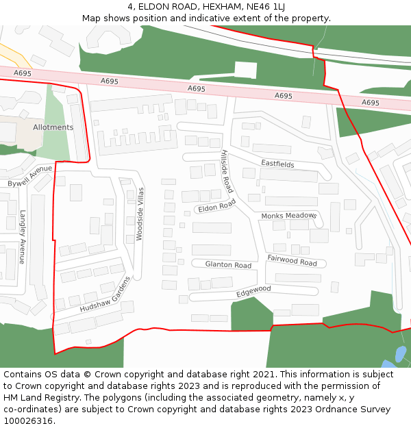 4, ELDON ROAD, HEXHAM, NE46 1LJ: Location map and indicative extent of plot