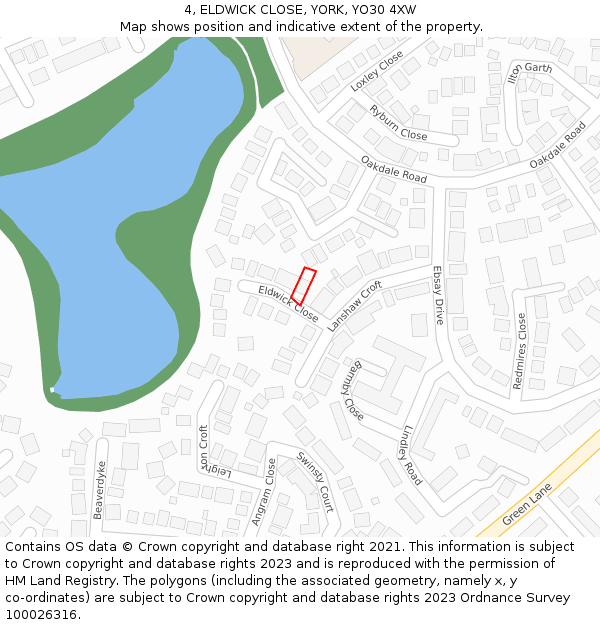 4, ELDWICK CLOSE, YORK, YO30 4XW: Location map and indicative extent of plot