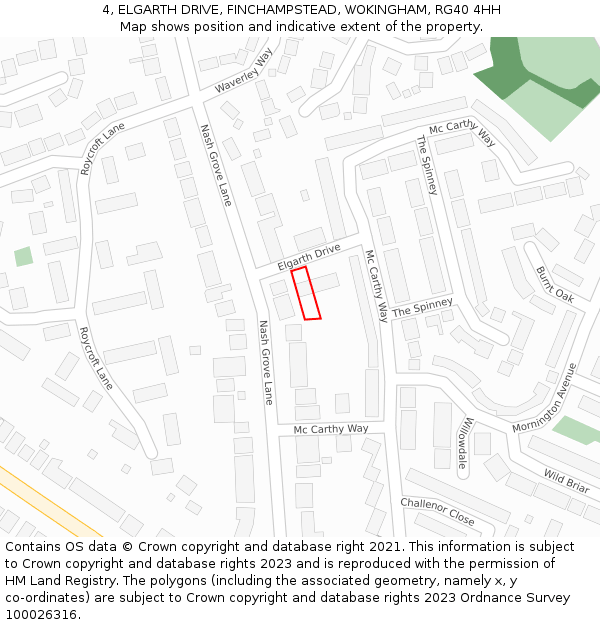 4, ELGARTH DRIVE, FINCHAMPSTEAD, WOKINGHAM, RG40 4HH: Location map and indicative extent of plot