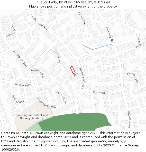 4, ELGIN WAY, FRIMLEY, CAMBERLEY, GU16 9YH: Location map and indicative extent of plot