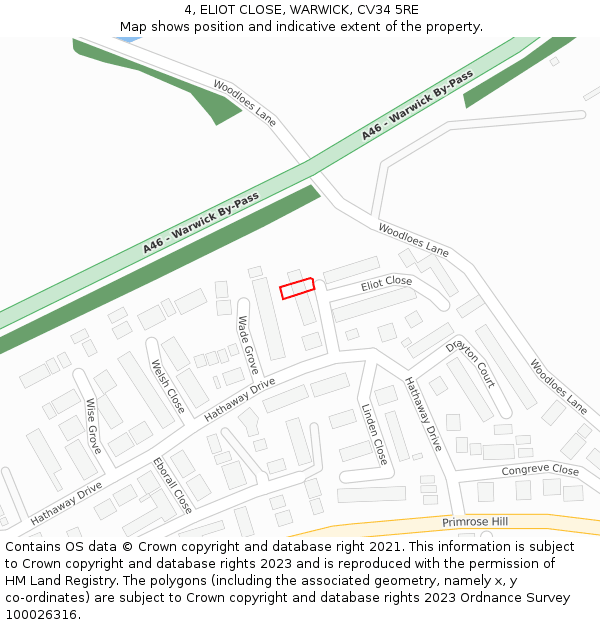 4, ELIOT CLOSE, WARWICK, CV34 5RE: Location map and indicative extent of plot