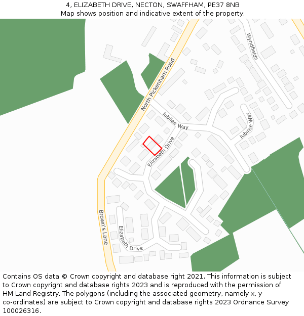 4, ELIZABETH DRIVE, NECTON, SWAFFHAM, PE37 8NB: Location map and indicative extent of plot