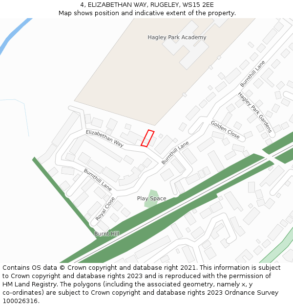 4, ELIZABETHAN WAY, RUGELEY, WS15 2EE: Location map and indicative extent of plot