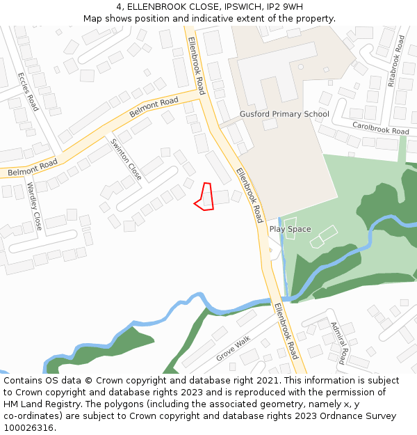 4, ELLENBROOK CLOSE, IPSWICH, IP2 9WH: Location map and indicative extent of plot