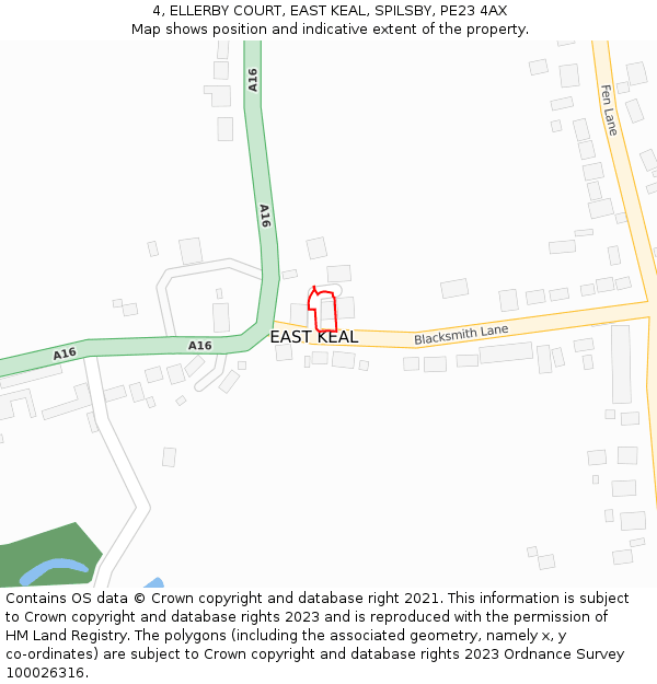 4, ELLERBY COURT, EAST KEAL, SPILSBY, PE23 4AX: Location map and indicative extent of plot