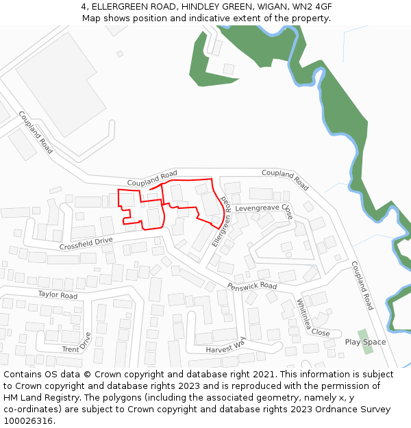 4, ELLERGREEN ROAD, HINDLEY GREEN, WIGAN, WN2 4GF: Location map and indicative extent of plot