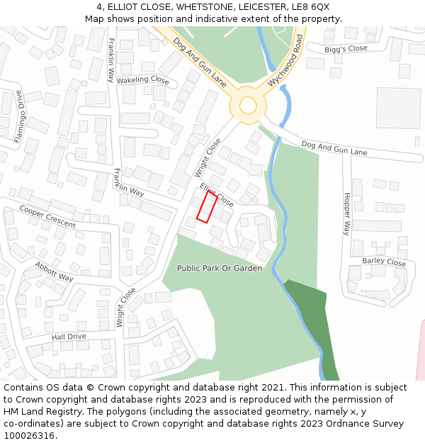 4, ELLIOT CLOSE, WHETSTONE, LEICESTER, LE8 6QX: Location map and indicative extent of plot