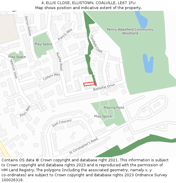 4, ELLIS CLOSE, ELLISTOWN, COALVILLE, LE67 1FU: Location map and indicative extent of plot