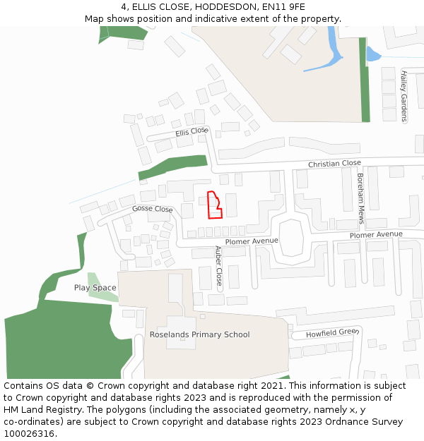 4, ELLIS CLOSE, HODDESDON, EN11 9FE: Location map and indicative extent of plot