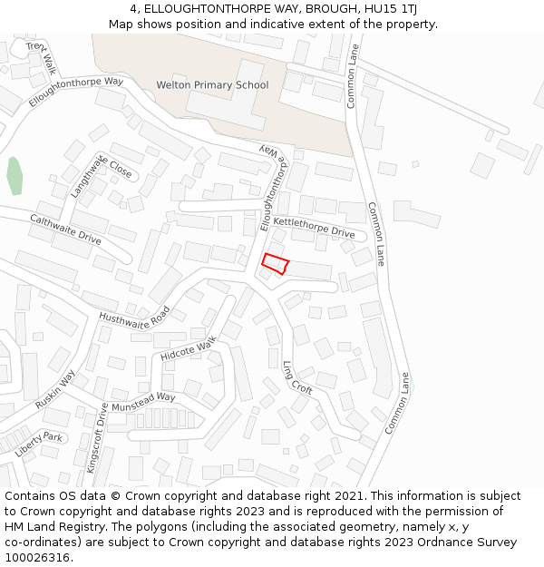 4, ELLOUGHTONTHORPE WAY, BROUGH, HU15 1TJ: Location map and indicative extent of plot