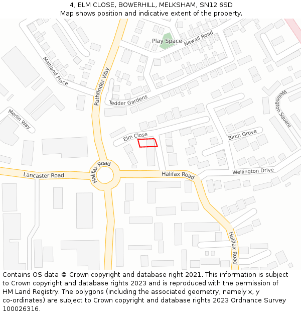 4, ELM CLOSE, BOWERHILL, MELKSHAM, SN12 6SD: Location map and indicative extent of plot