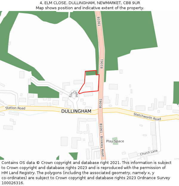 4, ELM CLOSE, DULLINGHAM, NEWMARKET, CB8 9UR: Location map and indicative extent of plot