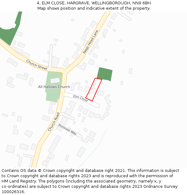 4, ELM CLOSE, HARGRAVE, WELLINGBOROUGH, NN9 6BH: Location map and indicative extent of plot