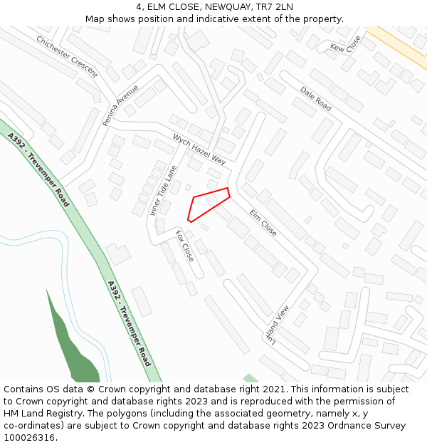 4, ELM CLOSE, NEWQUAY, TR7 2LN: Location map and indicative extent of plot