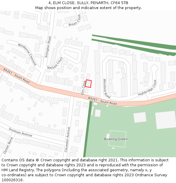 4, ELM CLOSE, SULLY, PENARTH, CF64 5TB: Location map and indicative extent of plot