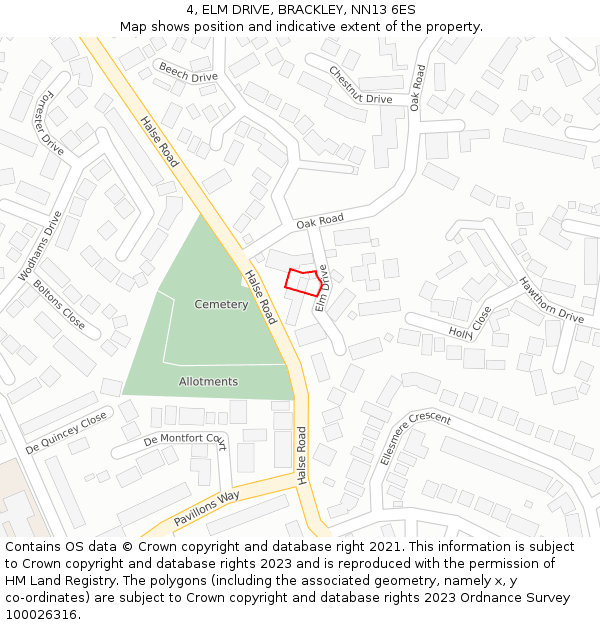 4, ELM DRIVE, BRACKLEY, NN13 6ES: Location map and indicative extent of plot