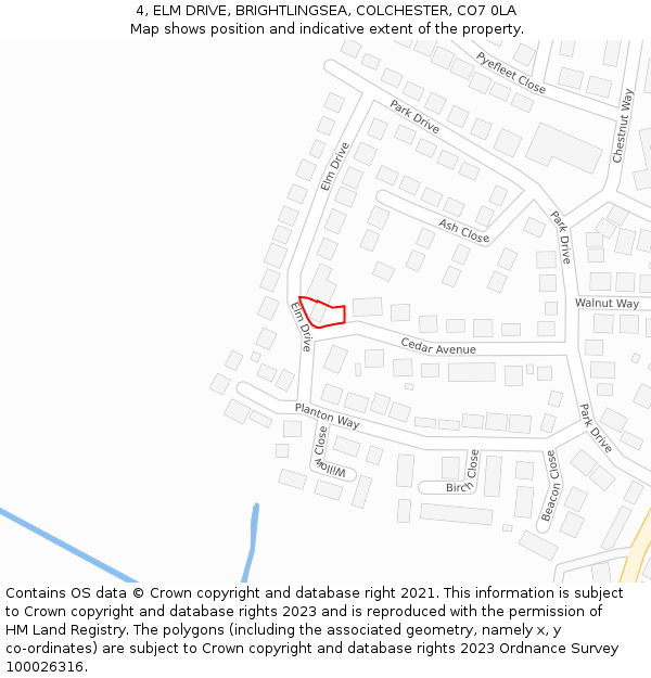 4, ELM DRIVE, BRIGHTLINGSEA, COLCHESTER, CO7 0LA: Location map and indicative extent of plot