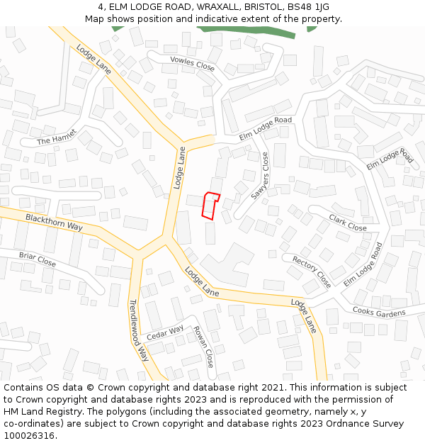 4, ELM LODGE ROAD, WRAXALL, BRISTOL, BS48 1JG: Location map and indicative extent of plot