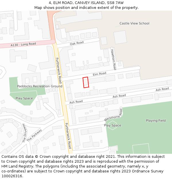 4, ELM ROAD, CANVEY ISLAND, SS8 7AW: Location map and indicative extent of plot