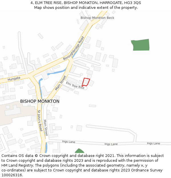 4, ELM TREE RISE, BISHOP MONKTON, HARROGATE, HG3 3QS: Location map and indicative extent of plot