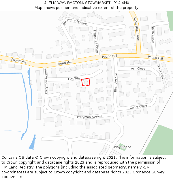 4, ELM WAY, BACTON, STOWMARKET, IP14 4NX: Location map and indicative extent of plot