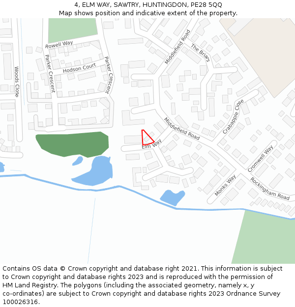 4, ELM WAY, SAWTRY, HUNTINGDON, PE28 5QQ: Location map and indicative extent of plot