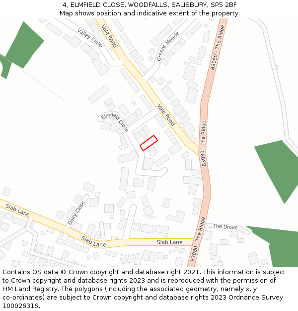 4, ELMFIELD CLOSE, WOODFALLS, SALISBURY, SP5 2BF: Location map and indicative extent of plot