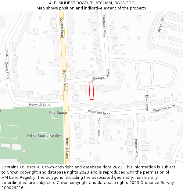 4, ELMHURST ROAD, THATCHAM, RG18 3DG: Location map and indicative extent of plot