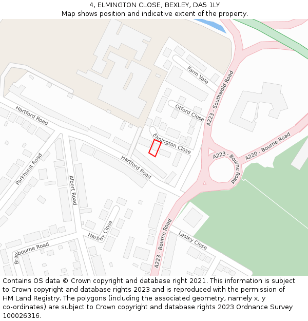 4, ELMINGTON CLOSE, BEXLEY, DA5 1LY: Location map and indicative extent of plot