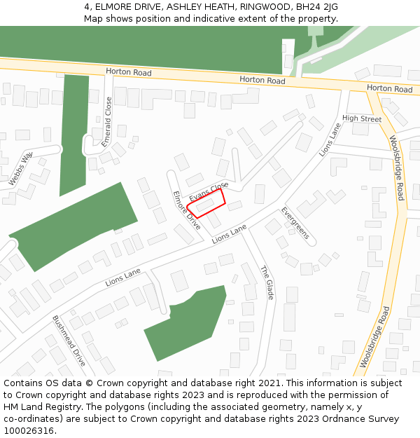 4, ELMORE DRIVE, ASHLEY HEATH, RINGWOOD, BH24 2JG: Location map and indicative extent of plot