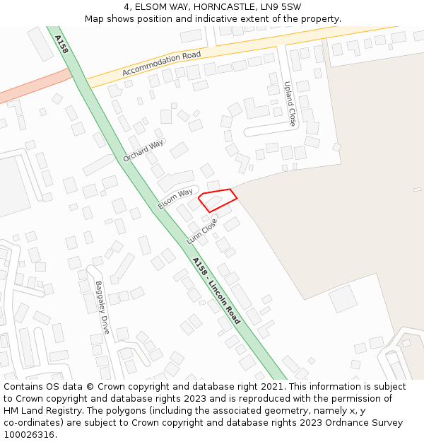 4, ELSOM WAY, HORNCASTLE, LN9 5SW: Location map and indicative extent of plot