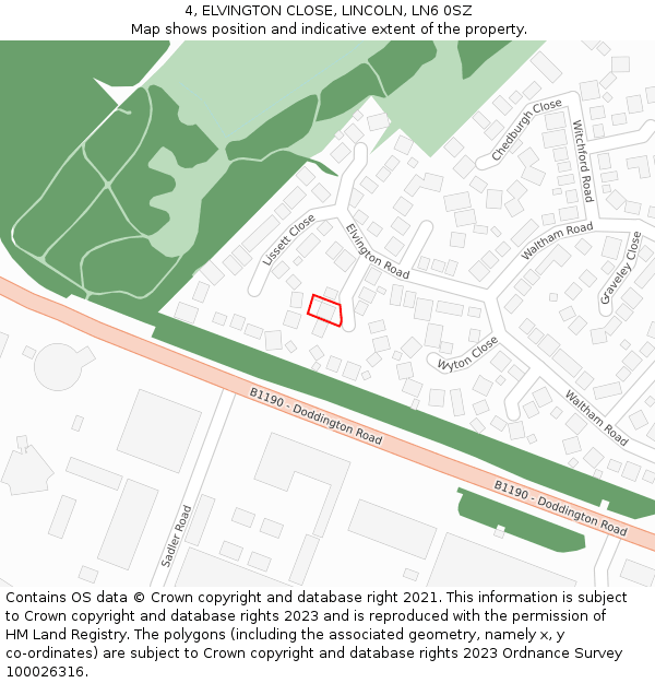 4, ELVINGTON CLOSE, LINCOLN, LN6 0SZ: Location map and indicative extent of plot