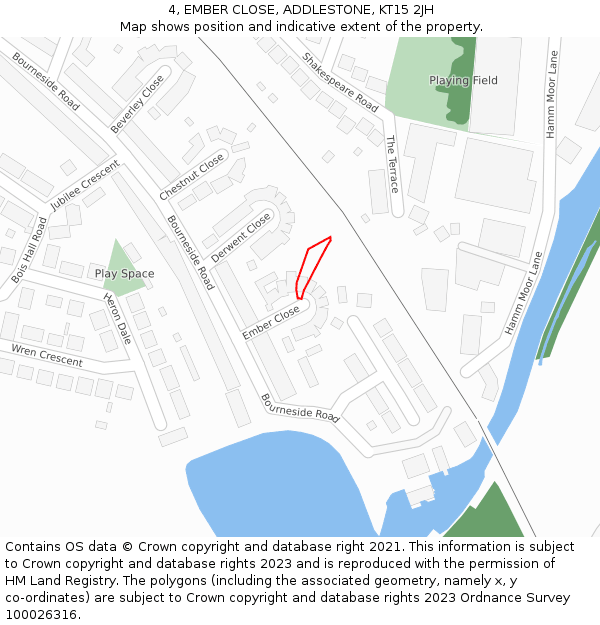 4, EMBER CLOSE, ADDLESTONE, KT15 2JH: Location map and indicative extent of plot