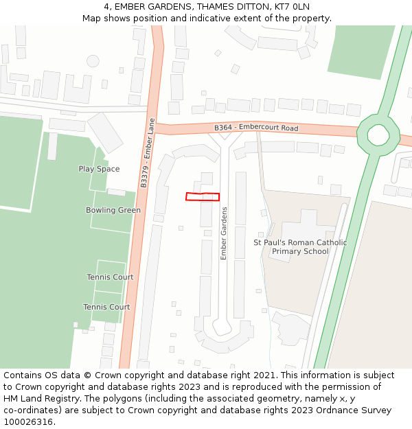 4, EMBER GARDENS, THAMES DITTON, KT7 0LN: Location map and indicative extent of plot