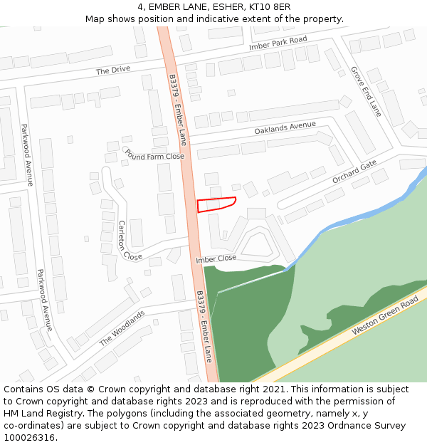 4, EMBER LANE, ESHER, KT10 8ER: Location map and indicative extent of plot