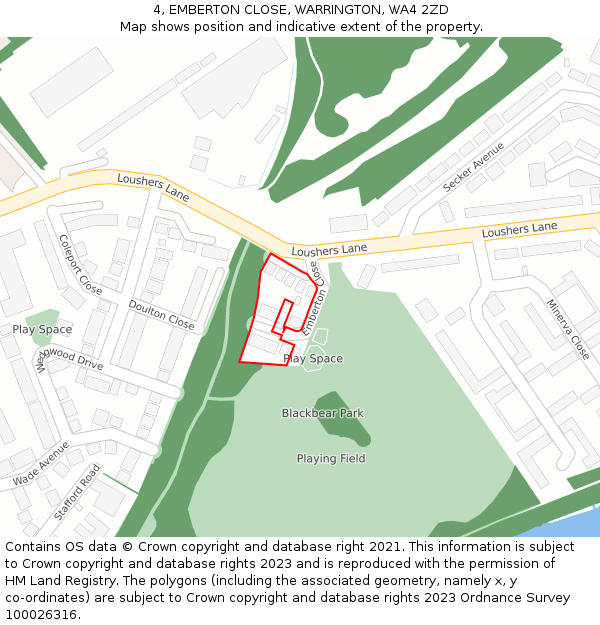 4, EMBERTON CLOSE, WARRINGTON, WA4 2ZD: Location map and indicative extent of plot