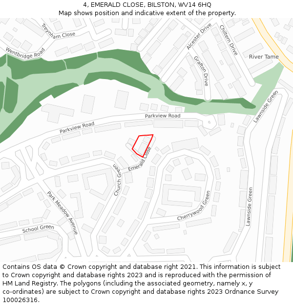 4, EMERALD CLOSE, BILSTON, WV14 6HQ: Location map and indicative extent of plot