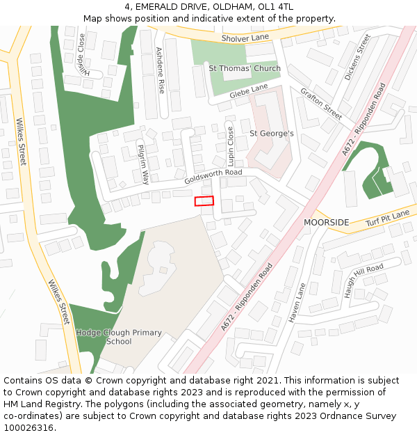 4, EMERALD DRIVE, OLDHAM, OL1 4TL: Location map and indicative extent of plot