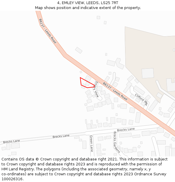 4, EMLEY VIEW, LEEDS, LS25 7RT: Location map and indicative extent of plot