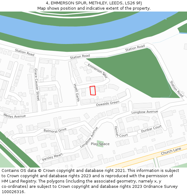 4, EMMERSON SPUR, METHLEY, LEEDS, LS26 9FJ: Location map and indicative extent of plot