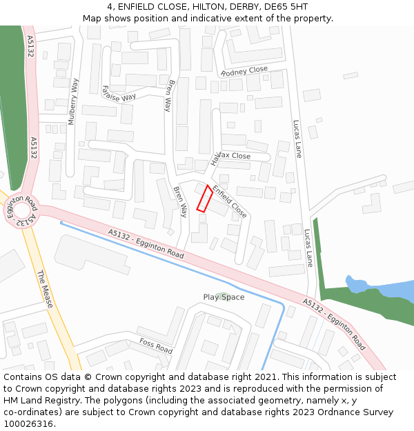 4, ENFIELD CLOSE, HILTON, DERBY, DE65 5HT: Location map and indicative extent of plot