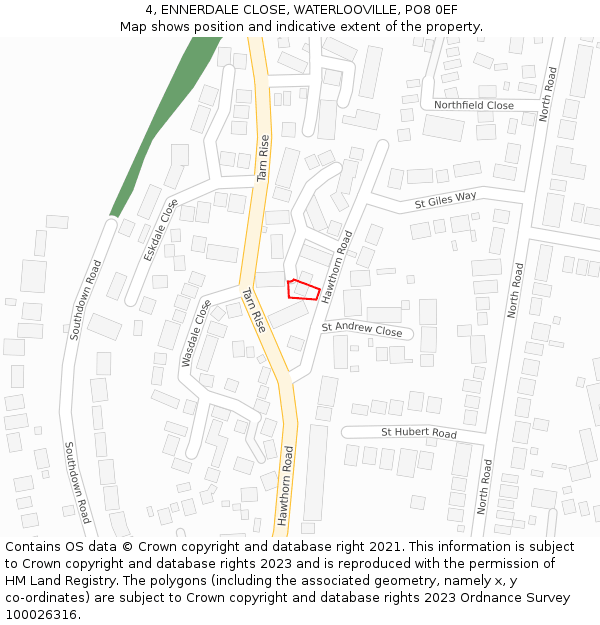 4, ENNERDALE CLOSE, WATERLOOVILLE, PO8 0EF: Location map and indicative extent of plot