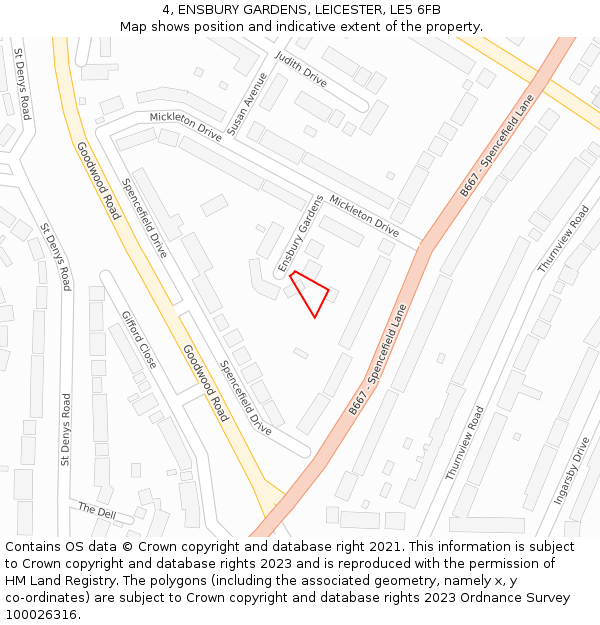 4, ENSBURY GARDENS, LEICESTER, LE5 6FB: Location map and indicative extent of plot