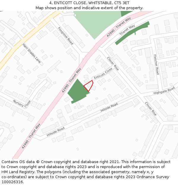 4, ENTICOTT CLOSE, WHITSTABLE, CT5 3ET: Location map and indicative extent of plot