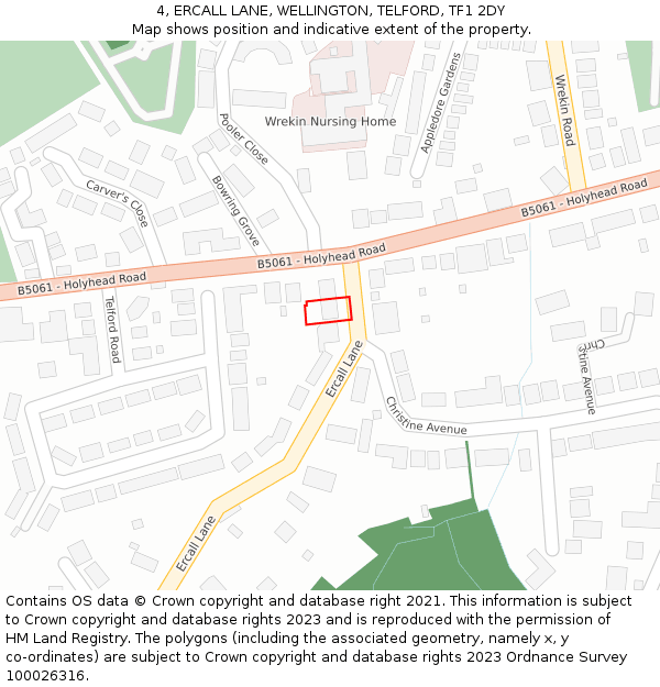 4, ERCALL LANE, WELLINGTON, TELFORD, TF1 2DY: Location map and indicative extent of plot